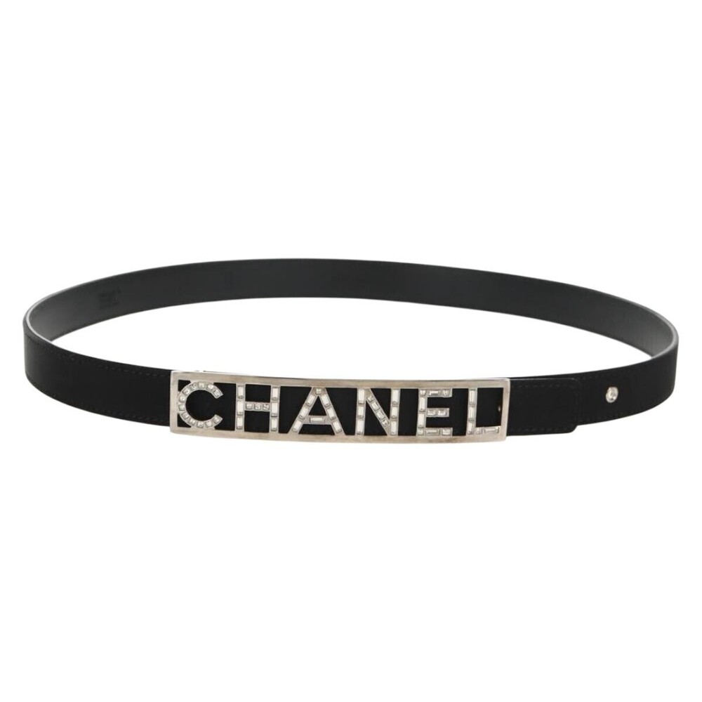 Chanel Logo Belt Leather with Metal and Crystals Thin